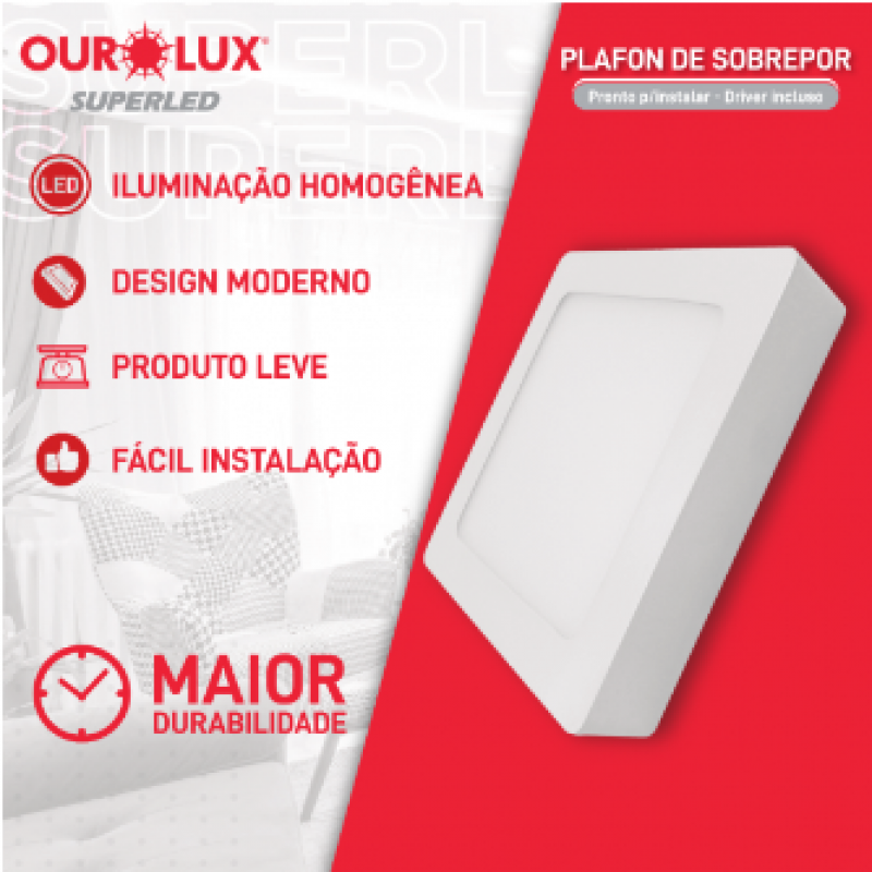  Plafon Embutir Led Quadrada 18W Bivolt 2700K - Ourolux