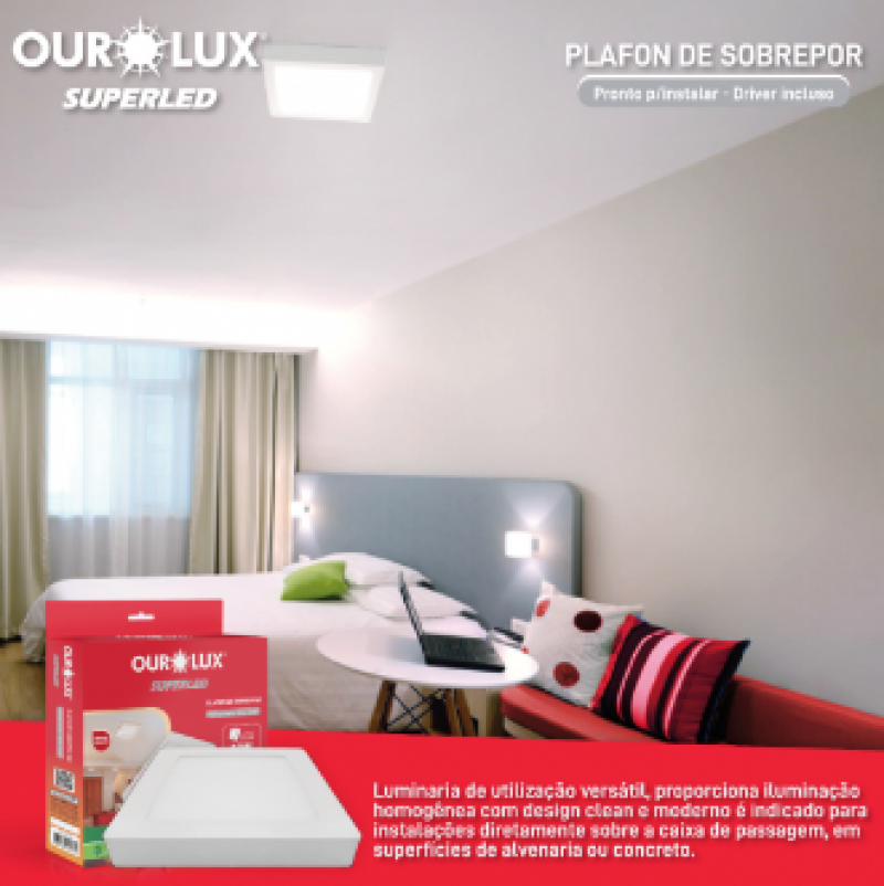  Plafon Embutir Led Quadrada 18W Bivolt 2700K - Ourolux