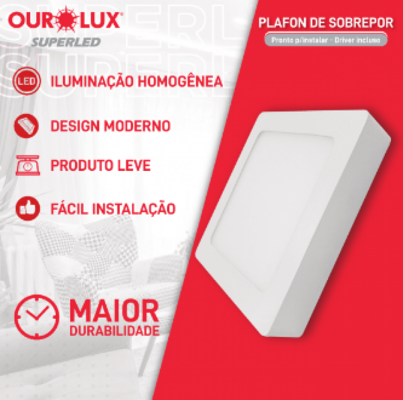  Plafon Embutir Led Quadrada 18W Bivolt 4000K - Ourolux