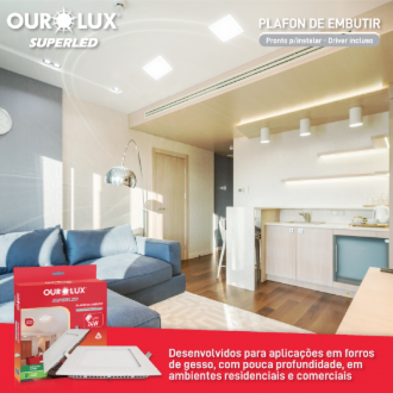  Plafon Embutir Led Quadrada 24W Bivolt 2700K - Ourolux