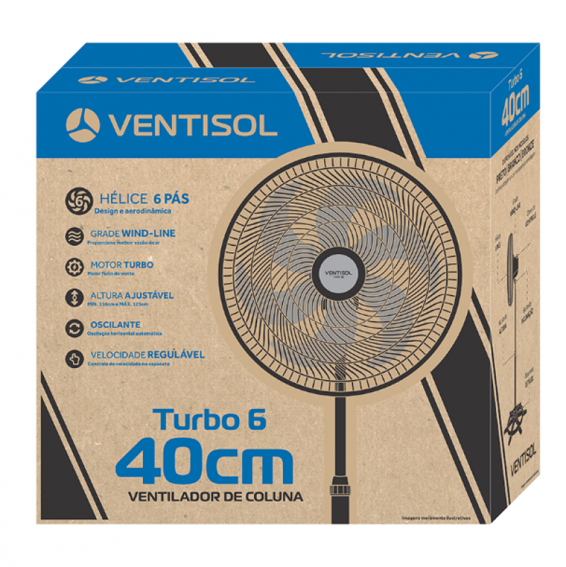 Ventilador Coluna Turbo 6p 40cm Preta - Ventisol 