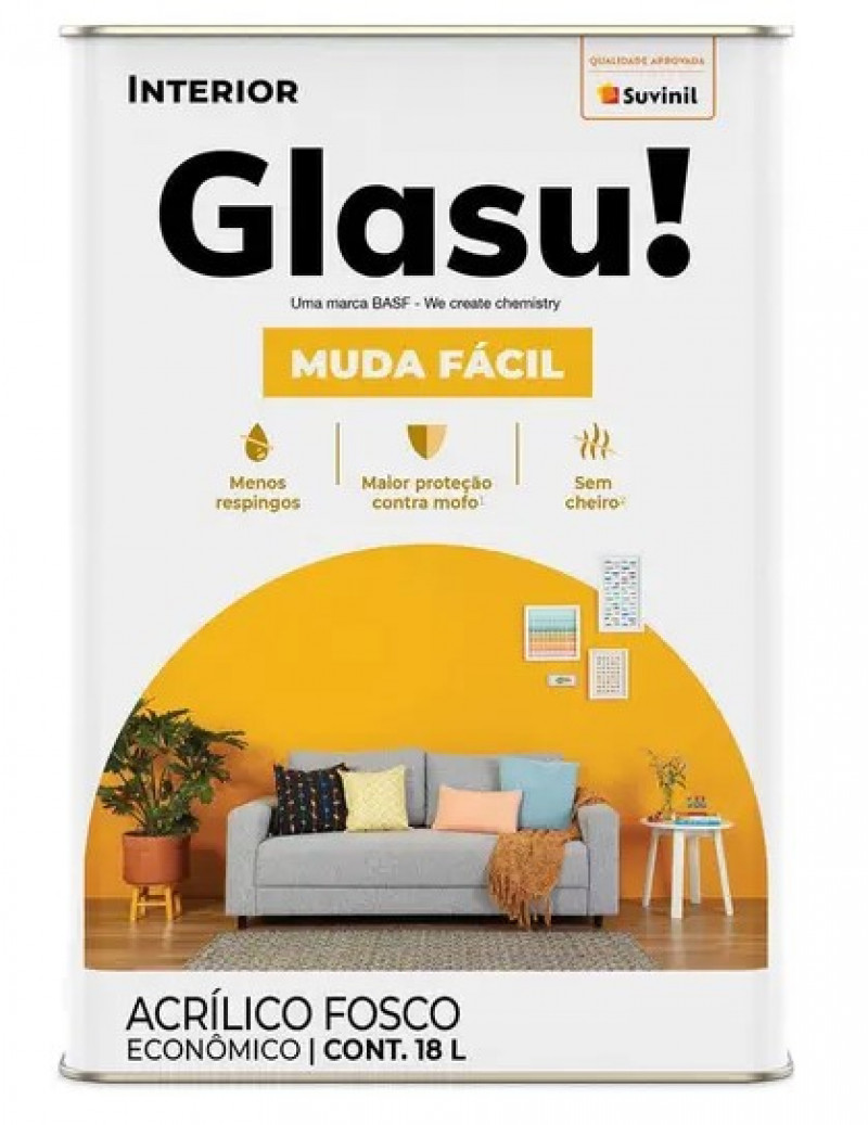 Tinta Acrilica Fosca Muda Facil Branco 18l - Glasu