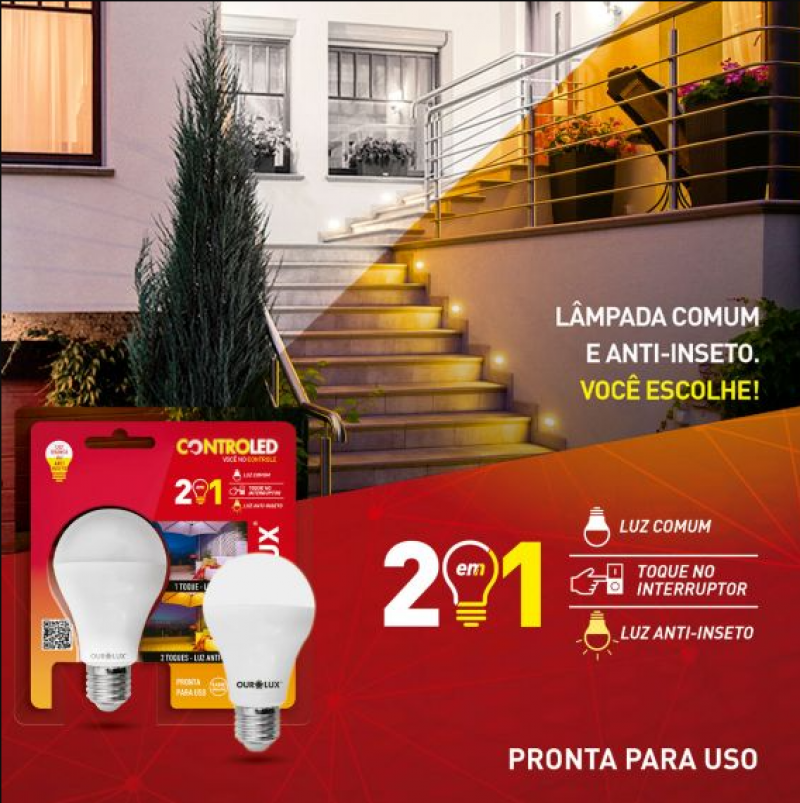 Lâmpada Controled 2 Steps 9W 6500K Anti Inseto 20482 - Ourolux