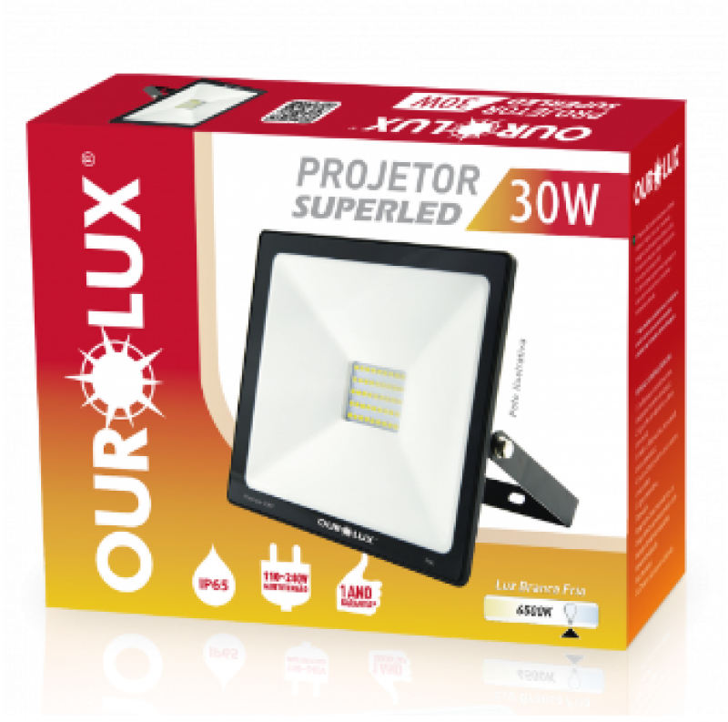 Projetor Led Slim 30W 6500K Biv Preto 03263 - Ourolux