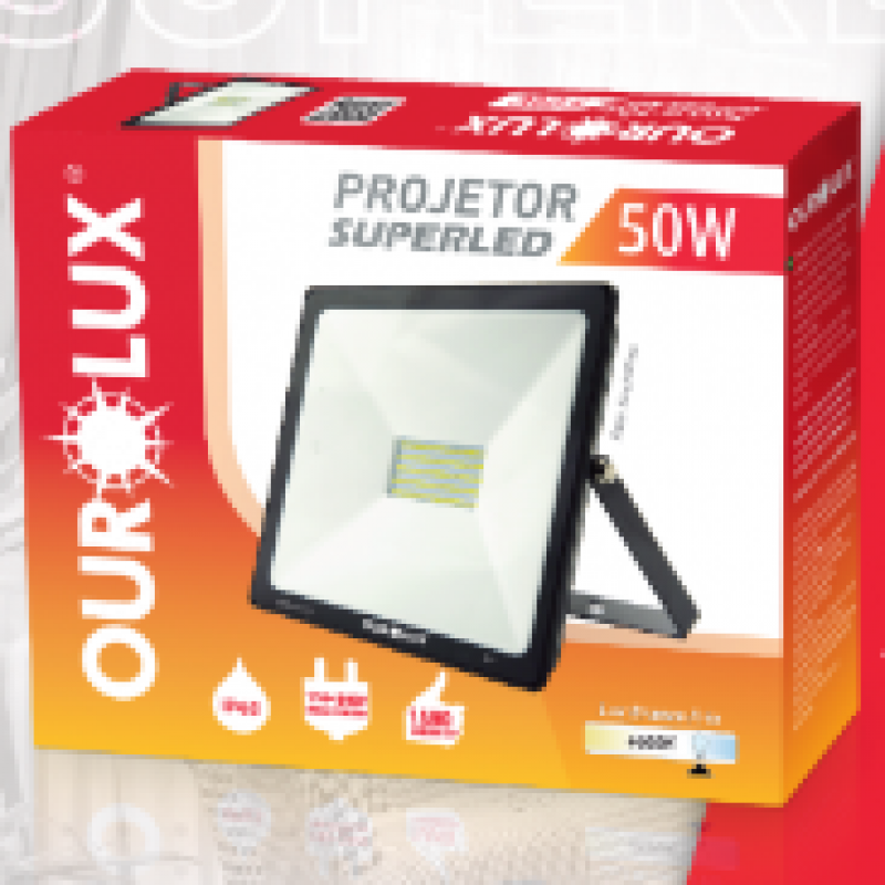 Projetor Led Slim 50W 6500K Biv Preto 03265 - Ourolux