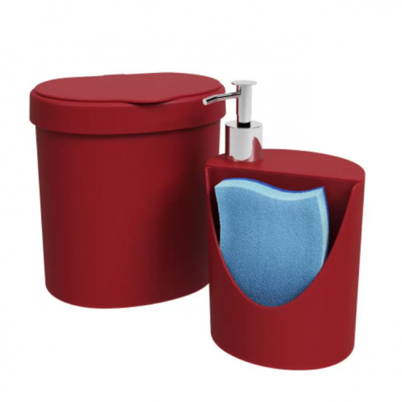 Kit Pia Lixeira 2,5L + Dipenser Vermelho Bold - Coza 