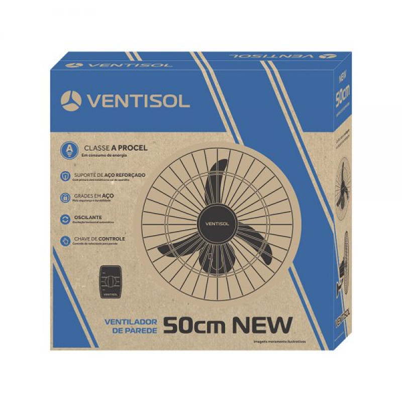 Ventilador de Parede 3 Pás Preto 50cm New 130W - Ventisol