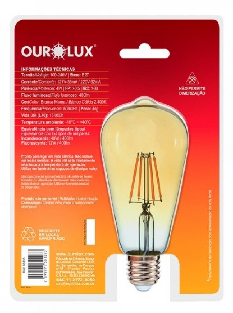 Vintage Led Pera 05335 4w 2400k - Ourolux 