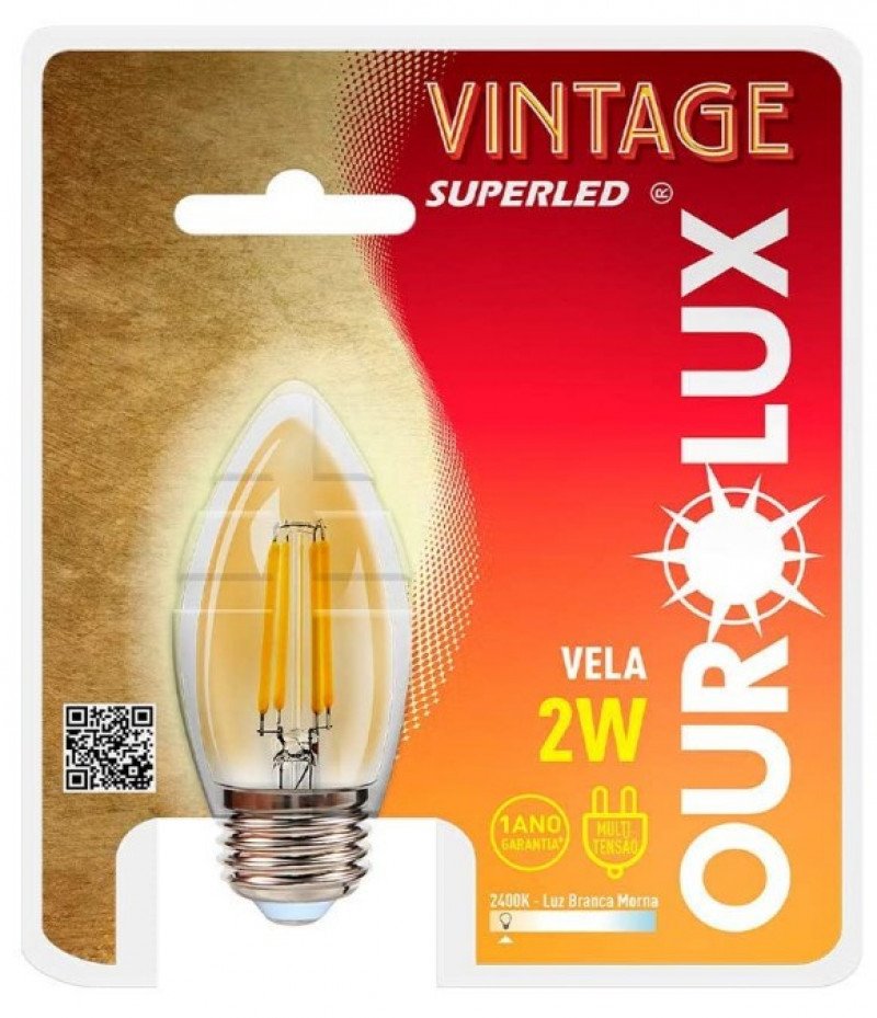 Vintage Led Vela 2w Biv 2400k - Ourolux