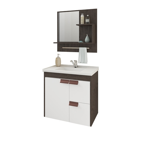 Gabinete Tulipa com Espelho 59cm Café/Branco - Mgm