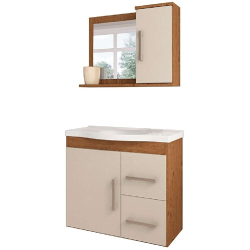 Gabinete Vix com Espelho 65x60 Amêndoa/Off White - Mgm