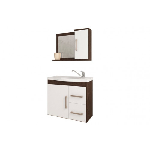 Gabinete Suspenso Vix com Espelho 65x60cm Café/Branco - Mgm