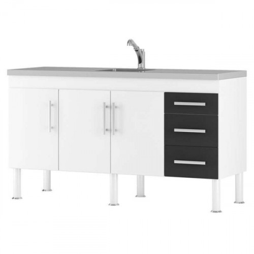 Balcão de Cozinha Flex 1,40m Branco/Preto - Mgm
