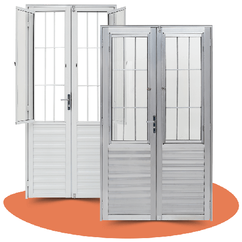 Porta Giro Duplo Postigo Alumínio Branco 2 Folhas 120cm - Quality