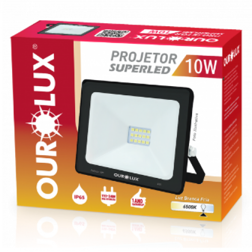 Projetor Led Slim 10W 6500K Biv Preto 03261 - Ourolux